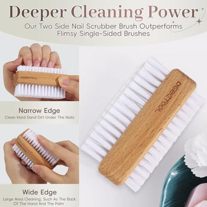 DEBETOOL 2-Pack Wooden Fingernail Brush – Dual-Sided Nail Scrubber for Cleaning Tough Grime, Gardening & Manicure