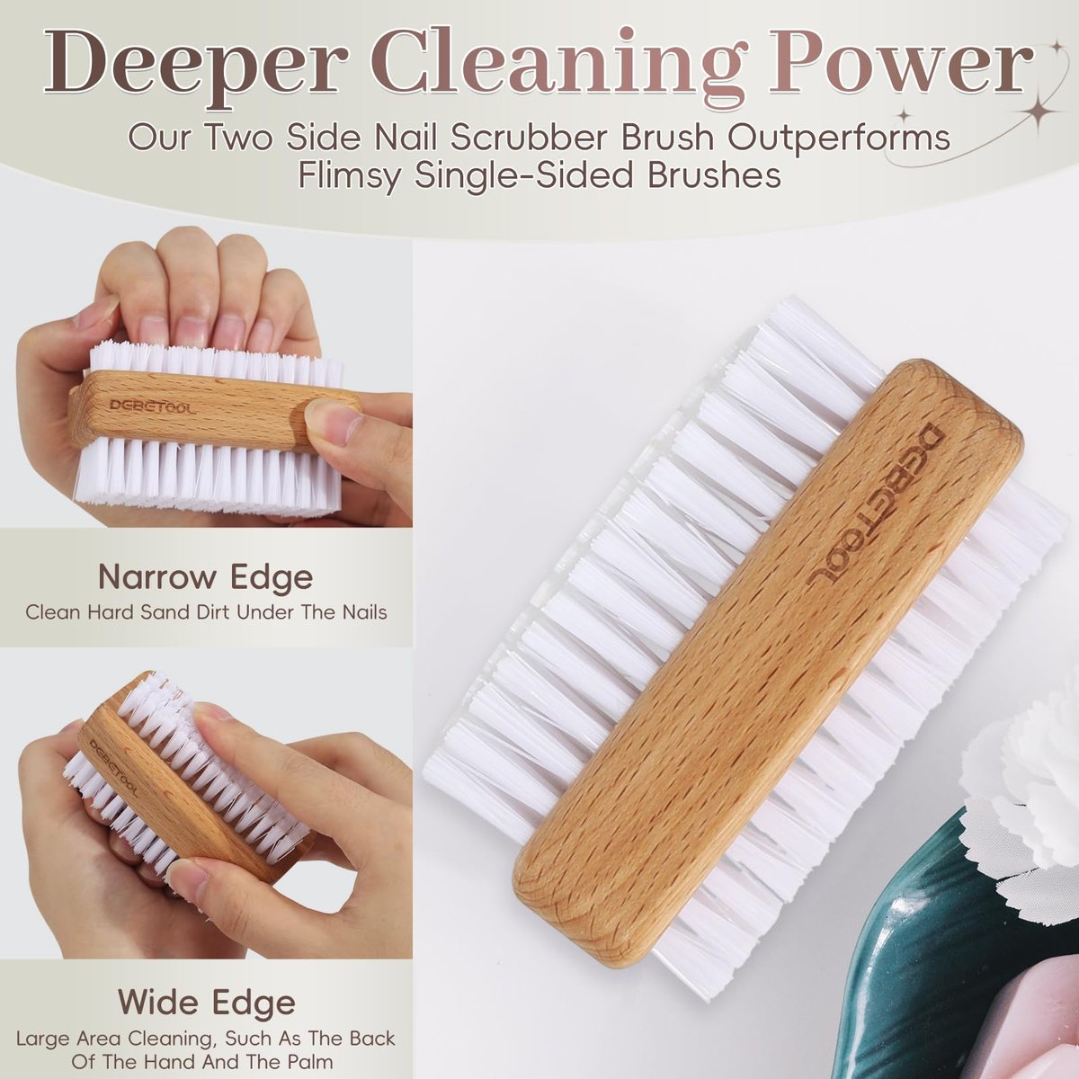 DEBETOOL 2-Pack Wooden Fingernail Brush – Dual-Sided Nail Scrubber for Cleaning Tough Grime, Gardening & Manicure - görsel 5