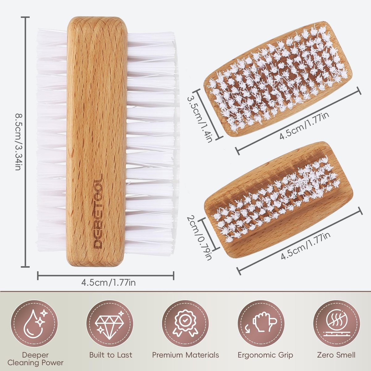 DEBETOOL 2-Pack Wooden Fingernail Brush – Dual-Sided Nail Scrubber for Cleaning Tough Grime, Gardening & Manicure - görsel 3