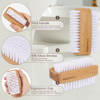 DEBETOOL 2-Pack Wooden Fingernail Brush – Dual-Sided Nail Scrubber for Cleaning Tough Grime, Gardening & Manicure