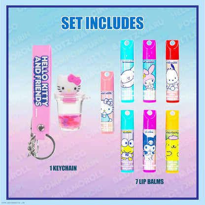 Hello Kitty and Friends 7 Pack Lip Balm with Keychain - Plant Based Moisturizing Lip Balm for Girls Kids by Townley Girl