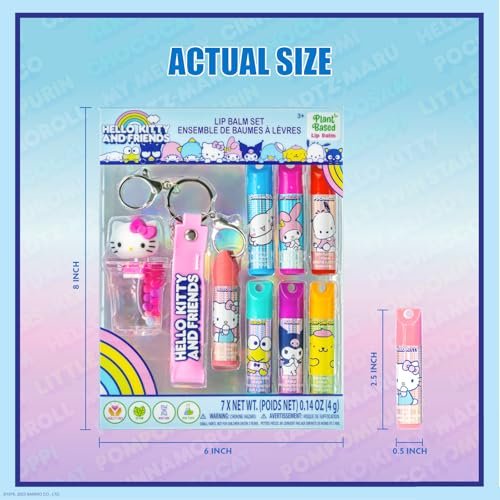 Hello Kitty and Friends 7 Pack Lip Balm with Keychain - Plant Based Moisturizing Lip Balm for Girls Kids by Townley Girl - görsel 11