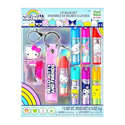 Hello Kitty and Friends 7 Pack Lip Balm with Keychain - Plant Based Moisturizing Lip Balm for Girls Kids by Townley Girl