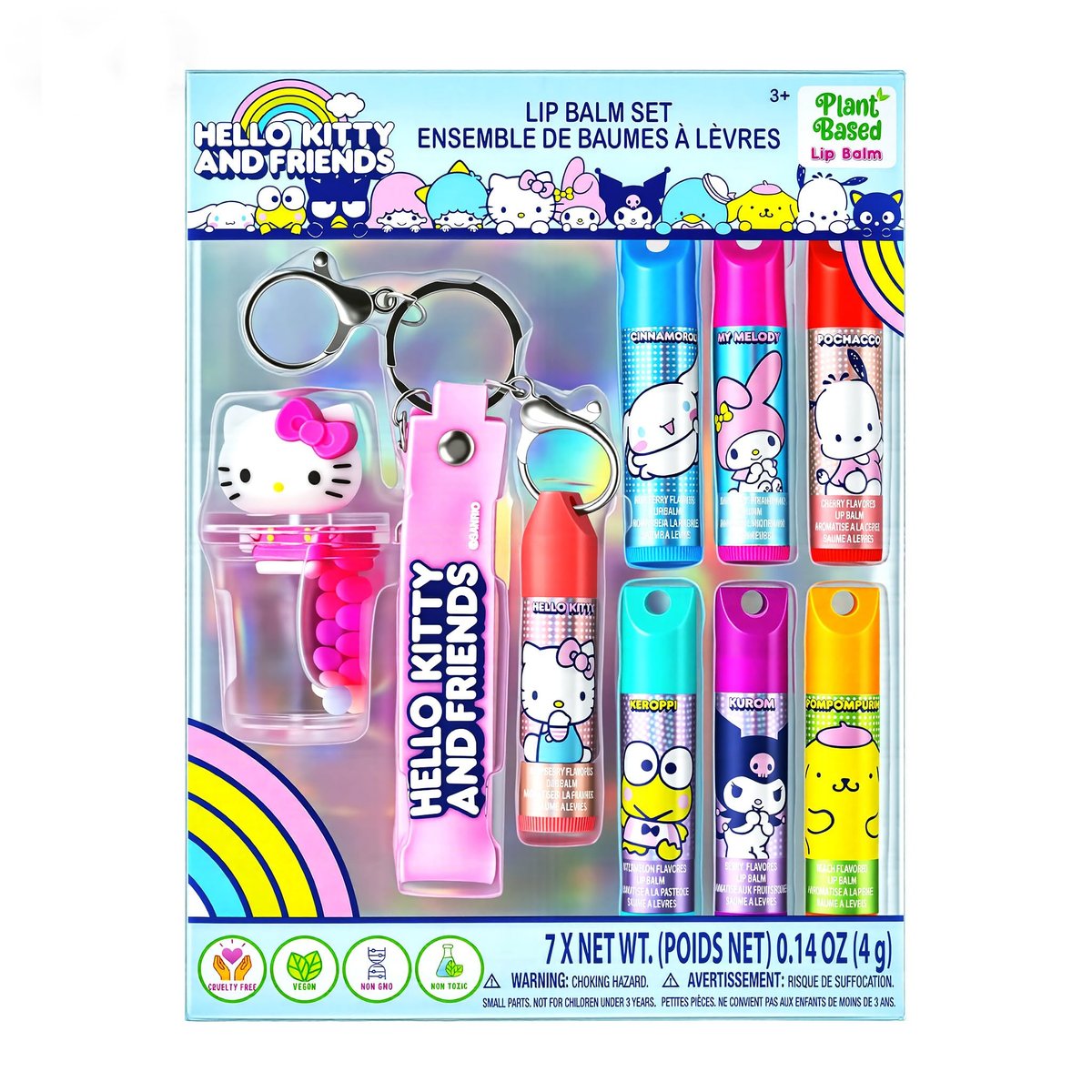 Hello Kitty and Friends 7 Pack Lip Balm with Keychain - Plant Based Moisturizing Lip Balm for Girls Kids by Townley Girl - görsel 2