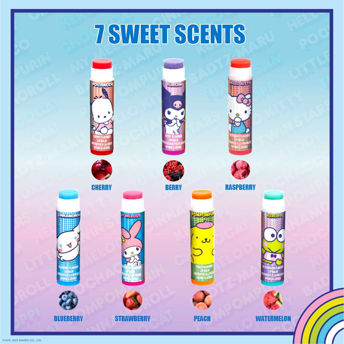 Hello Kitty and Friends 7 Pack Lip Balm with Keychain - Plant Based Moisturizing Lip Balm for Girls Kids by Townley Girl - görsel 8