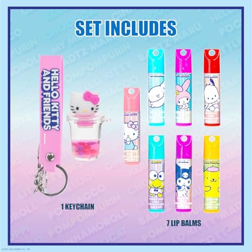 Hello Kitty and Friends 7 Pack Lip Balm with Keychain - Plant Based Moisturizing Lip Balm for Girls Kids by Townley Girl - görsel 3