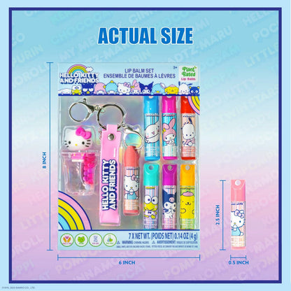 Hello Kitty and Friends 7 Pack Lip Balm with Keychain - Plant Based Moisturizing Lip Balm for Girls Kids by Townley Girl