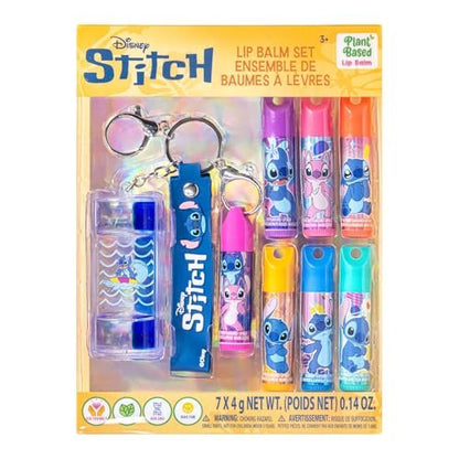 Stitch 7 Pack Lip Balm with Keychain - Plant Based Lip Balm for Girls, Kids Chapstick Age 3+ by Townley Girl