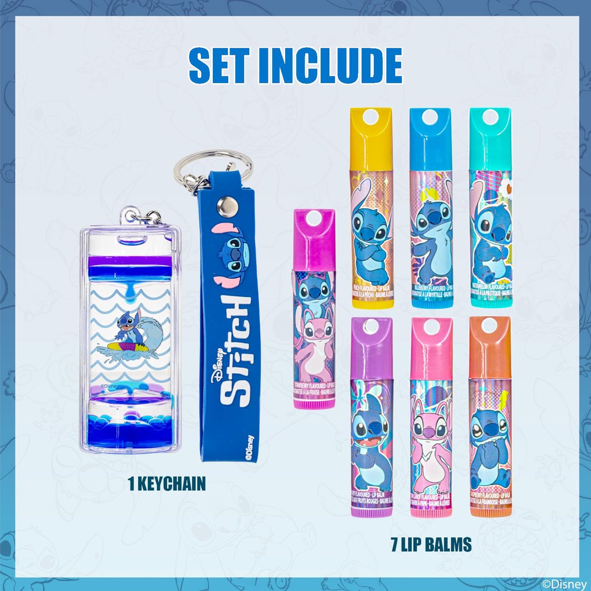 Stitch 7 Pack Lip Balm with Keychain - Plant Based Lip Balm for Girls, Kids Chapstick Age 3+ by Townley Girl - görsel 3