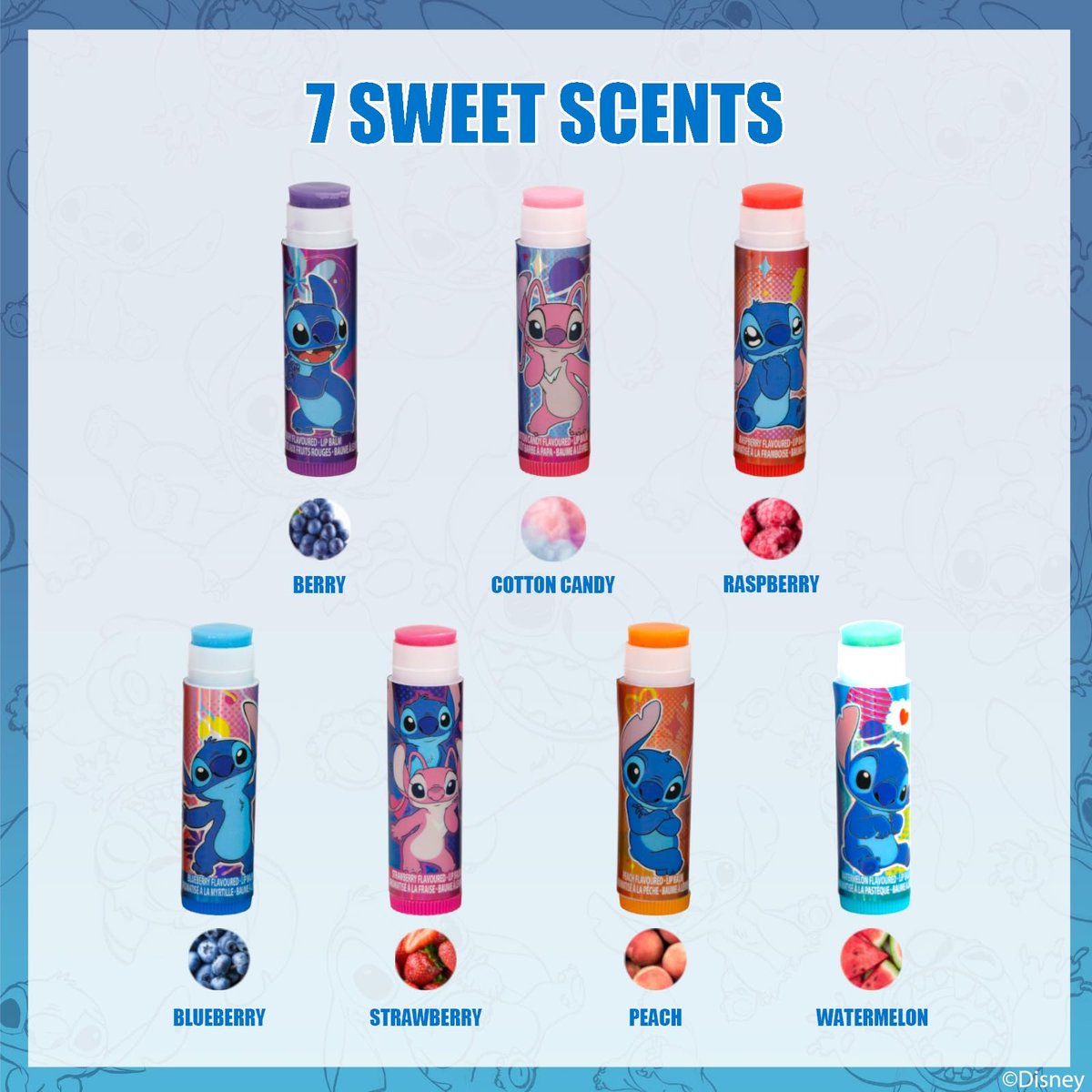 Stitch 7 Pack Lip Balm with Keychain - Plant Based Lip Balm for Girls, Kids Chapstick Age 3+ by Townley Girl - görsel 5