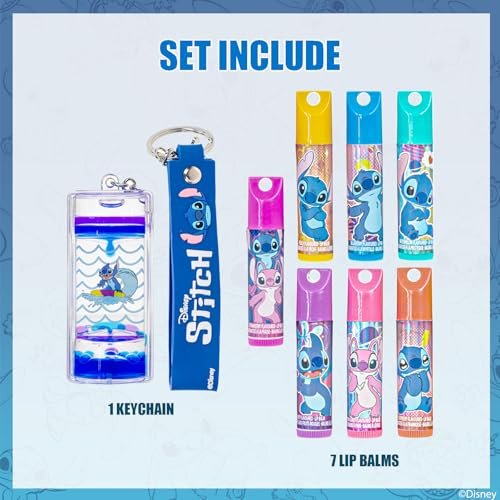 Stitch 7 Pack Lip Balm with Keychain - Plant Based Lip Balm for Girls, Kids Chapstick Age 3+ by Townley Girl - görsel 4