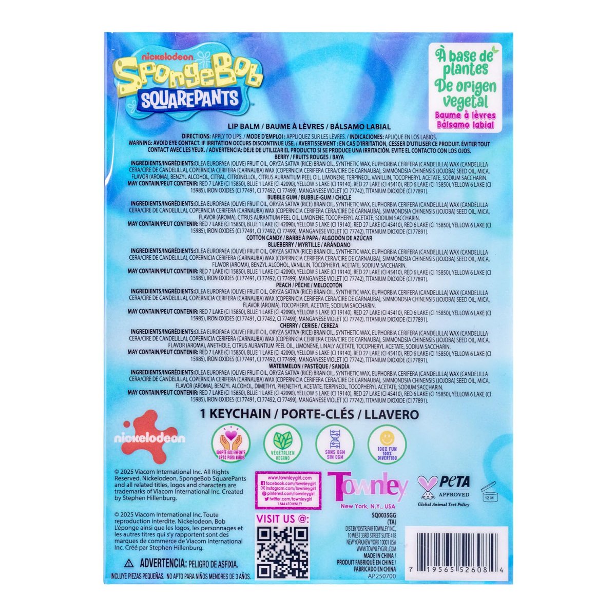 SpongeBob SquarePants 7 Pack Lip Balm with Keychain - Plant Based Hydrating Moisturizing Lip Balm for Girls & Kids by Townley Girl - görsel 15