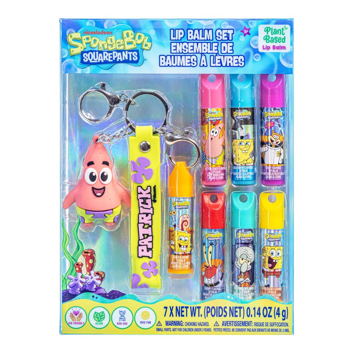 SpongeBob SquarePants 7 Pack Lip Balm with Keychain - Plant Based Hydrating Moisturizing Lip Balm for Girls & Kids by Townley Girl - görsel 1