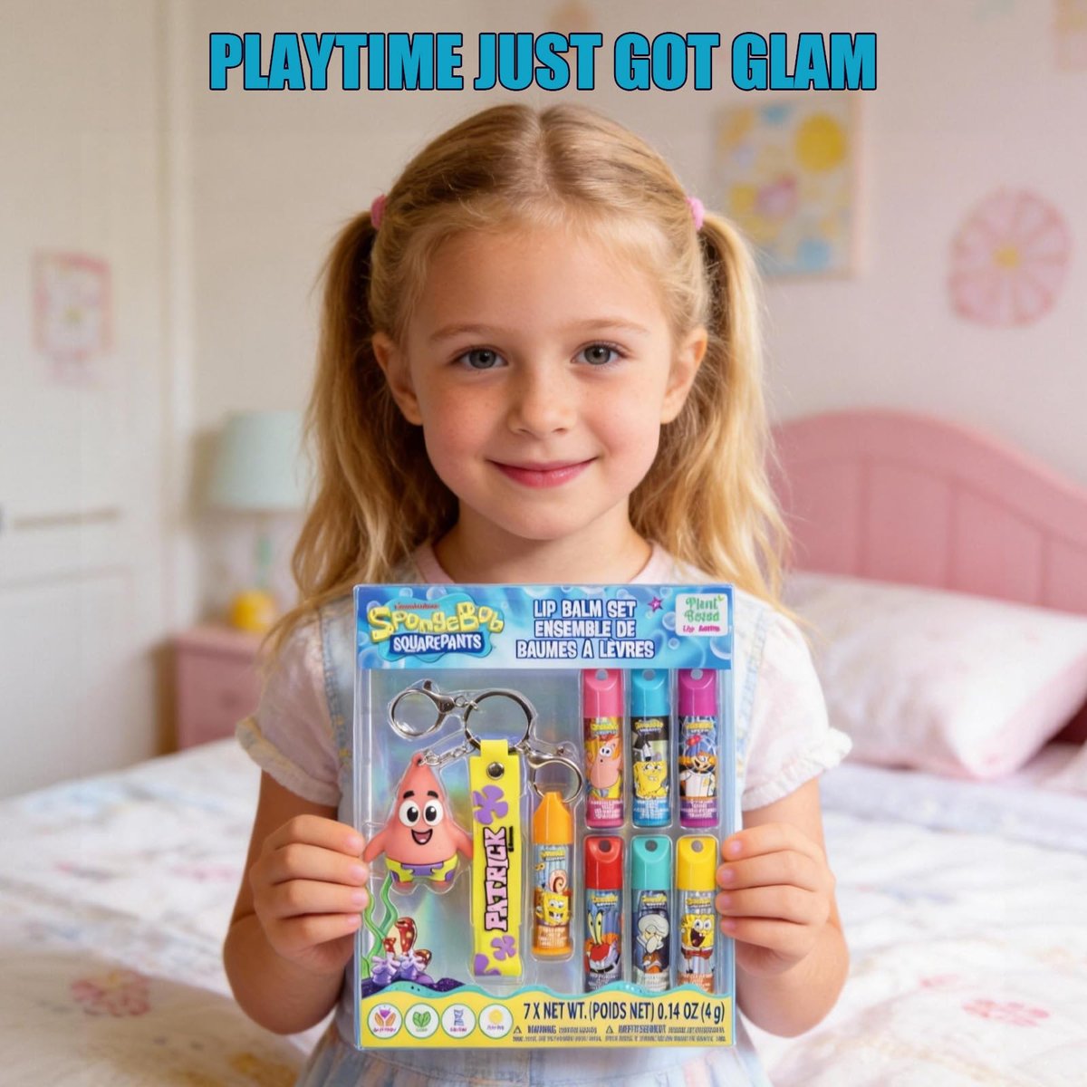 SpongeBob SquarePants 7 Pack Lip Balm with Keychain - Plant Based Hydrating Moisturizing Lip Balm for Girls & Kids by Townley Girl - görsel 13