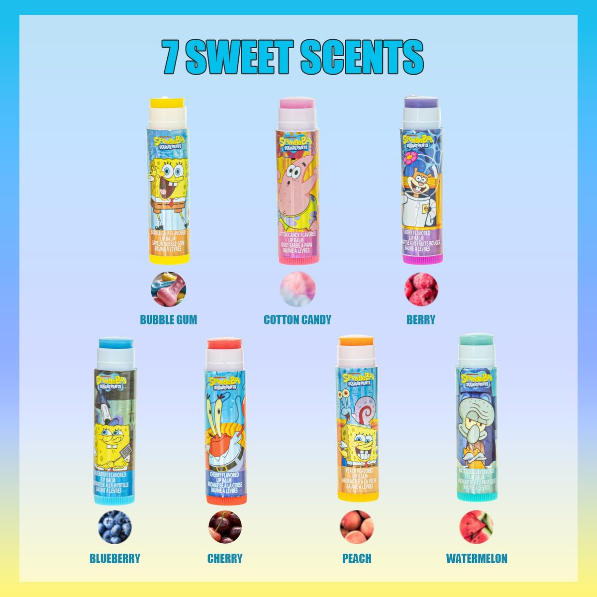 SpongeBob SquarePants 7 Pack Lip Balm with Keychain - Plant Based Hydrating Moisturizing Lip Balm for Girls & Kids by Townley Girl - görsel 7
