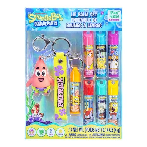 SpongeBob SquarePants 7 Pack Lip Balm with Keychain - Plant Based Hydrating Moisturizing Lip Balm for Girls & Kids by Townley Girl - görsel 2