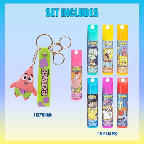 SpongeBob SquarePants 7 Pack Lip Balm with Keychain - Plant Based Hydrating Moisturizing Lip Balm for Girls & Kids by Townley Girl - görsel 4