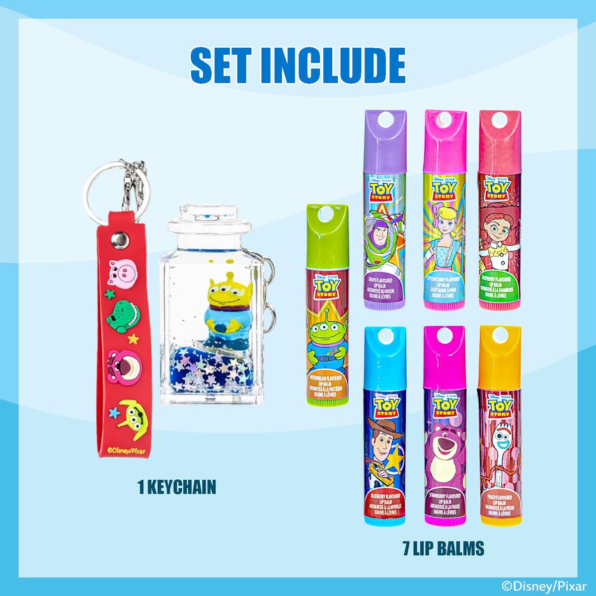 Toy Story 7 Pack Lip Balm with Keychain - Plant Based Lip Balm for Kids, Boys and Girls, by Townley Girl - görsel 3