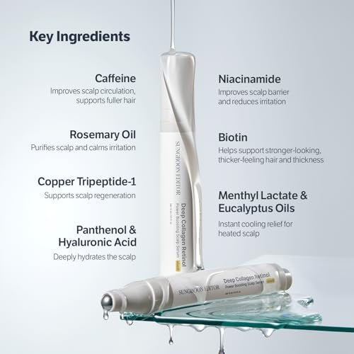 SUNGBOON EDITOR Deep Collagen Retinol Scalp Serum – Roll-On Hair Growth & Thickening Serum for Dry, Itchy Scalp – Korean Hair Care with Caffeine, Biotin & Rosemary (0.5 fl oz) Avelisse