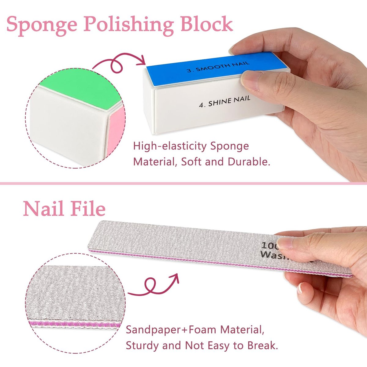 LNAUJS Professional Nail Files and Buffers Kit - 100/180 Grit Nail Sponge Buffer Blocks for Fingernails and Acrylic Nails Avelisse