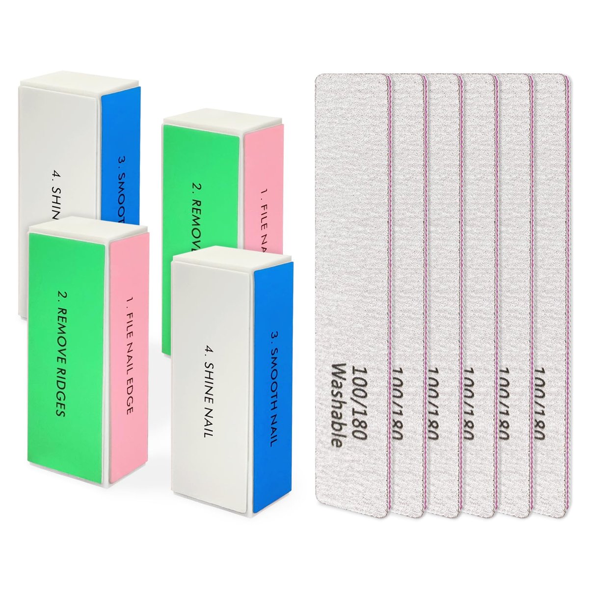 LNAUJS Professional Nail Files and Buffers Kit - 100/180 Grit Nail Sponge Buffer Blocks for Fingernails and Acrylic Nails Avelisse