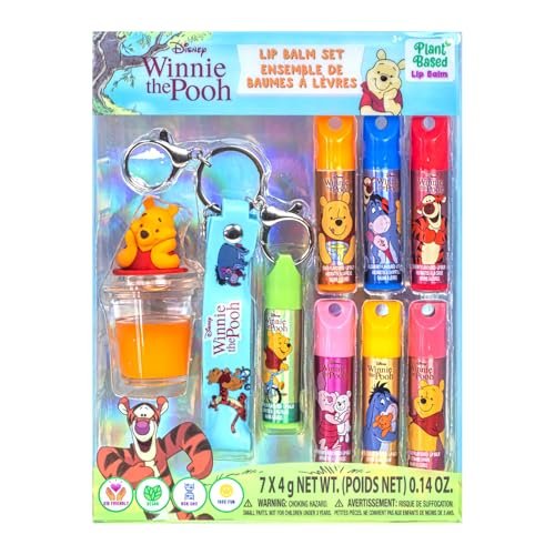 Winnie The Pooh Lip Balm Keychain Accessory Set for Kids – 7 Piece Plant Based Lip Balm with Pooh Themed Keychain Accessories by Townley Girl - görsel 2