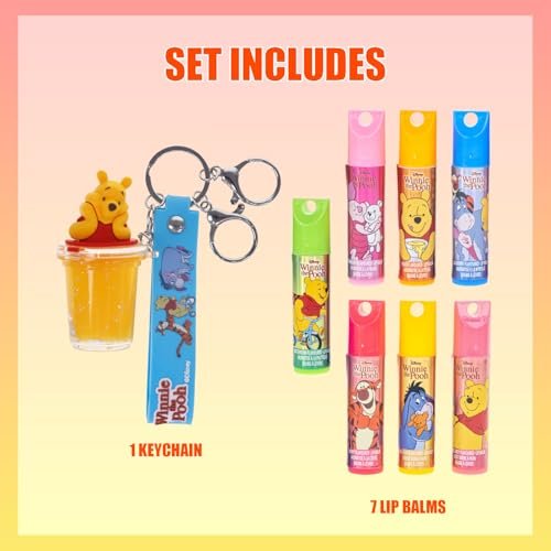 Winnie The Pooh Lip Balm Keychain Accessory Set for Kids – 7 Piece Plant Based Lip Balm with Pooh Themed Keychain Accessories by Townley Girl - görsel 4