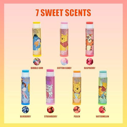 Winnie The Pooh Lip Balm Keychain Accessory Set for Kids – 7 Piece Plant Based Lip Balm with Pooh Themed Keychain Accessories by Townley Girl