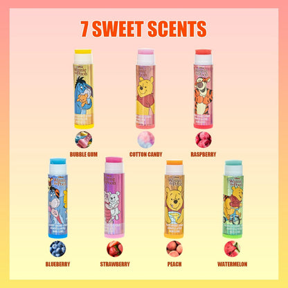 Winnie The Pooh Lip Balm Keychain Accessory Set for Kids – 7 Piece Plant Based Lip Balm with Pooh Themed Keychain Accessories by Townley Girl