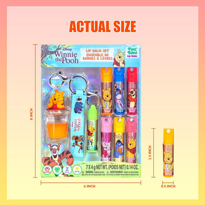 Winnie The Pooh Lip Balm Keychain Accessory Set for Kids – 7 Piece Plant Based Lip Balm with Pooh Themed Keychain Accessories by Townley Girl
