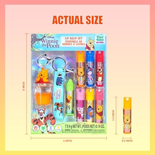 Winnie The Pooh Lip Balm Keychain Accessory Set for Kids – 7 Piece Plant Based Lip Balm with Pooh Themed Keychain Accessories by Townley Girl - görsel 10