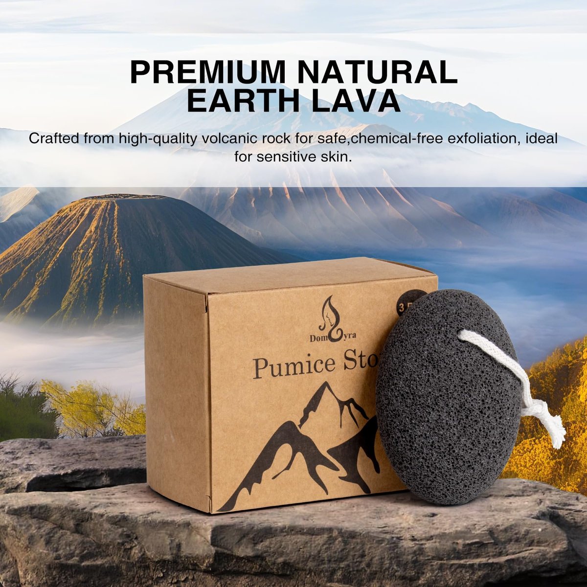 DOMLYRA Natural Pumice Stone Set - 3-Pack Oval-Shaped Volcanic Lava Foot Scrubber for Callus, Corn, Cracked Heel, and Dead Skin Exfoliation (4 x 2.8 x 1.6 Inches) Avelisse