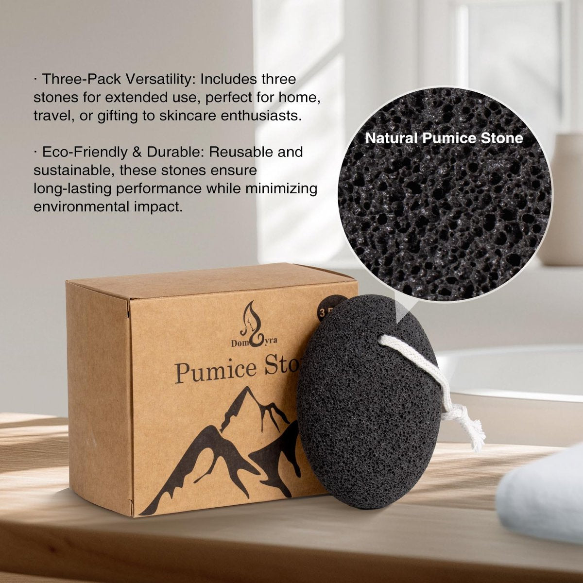 DOMLYRA Natural Pumice Stone Set - 3-Pack Oval-Shaped Volcanic Lava Foot Scrubber for Callus, Corn, Cracked Heel, and Dead Skin Exfoliation (4 x 2.8 x 1.6 Inches) Avelisse