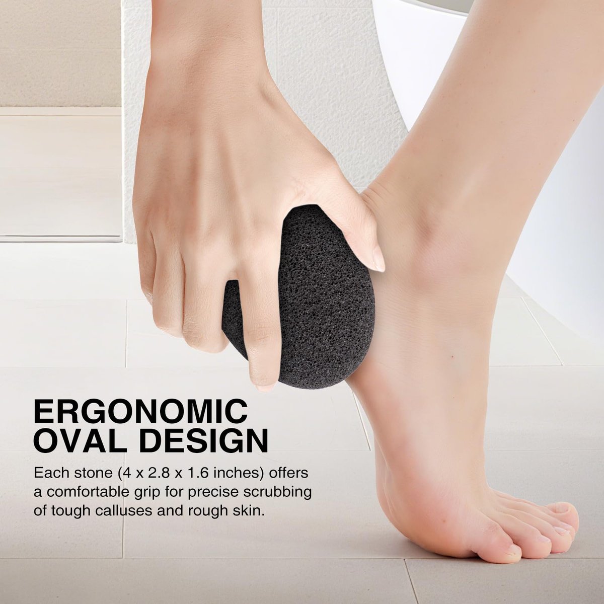DOMLYRA Natural Pumice Stone Set - 3-Pack Oval-Shaped Volcanic Lava Foot Scrubber for Callus, Corn, Cracked Heel, and Dead Skin Exfoliation (4 x 2.8 x 1.6 Inches) Avelisse