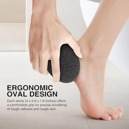 DOMLYRA Natural Pumice Stone Set - 3-Pack Oval-Shaped Volcanic Lava Foot Scrubber for Callus, Corn, Cracked Heel, and Dead Skin Exfoliation (4 x 2.8 x 1.6 Inches) Avelisse