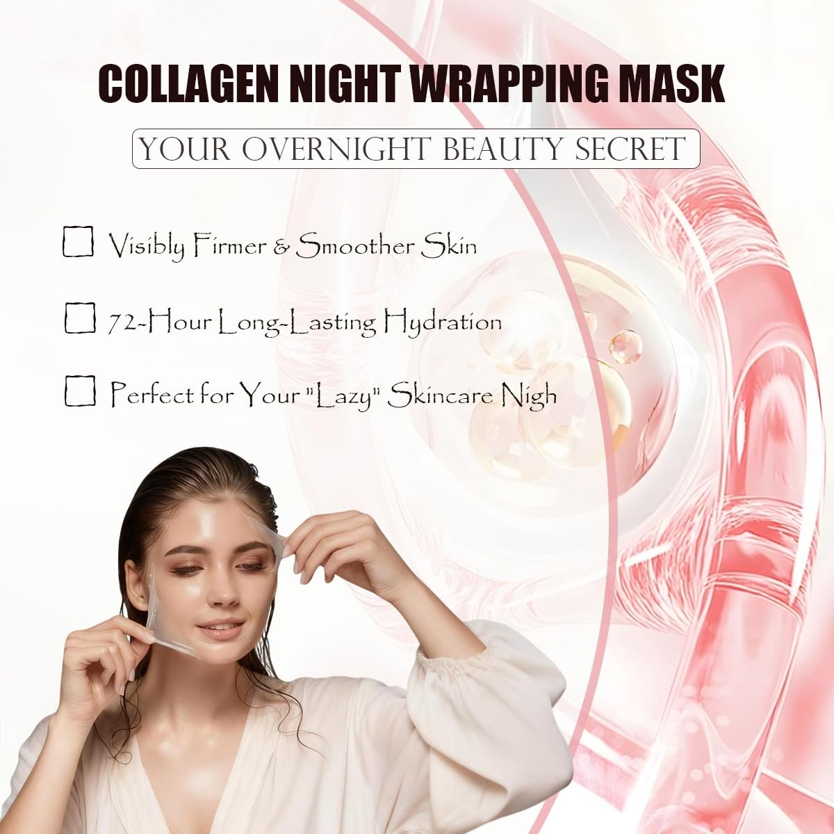 DaiLaiFu Collagen Night Wrapping Mask – Peel-Off Night Mask with Applicator, 2.54 fl oz, Deeply Nourish, Moisturize & Firm Skin, Natural Ingredients Gentle on Skin Avelisse