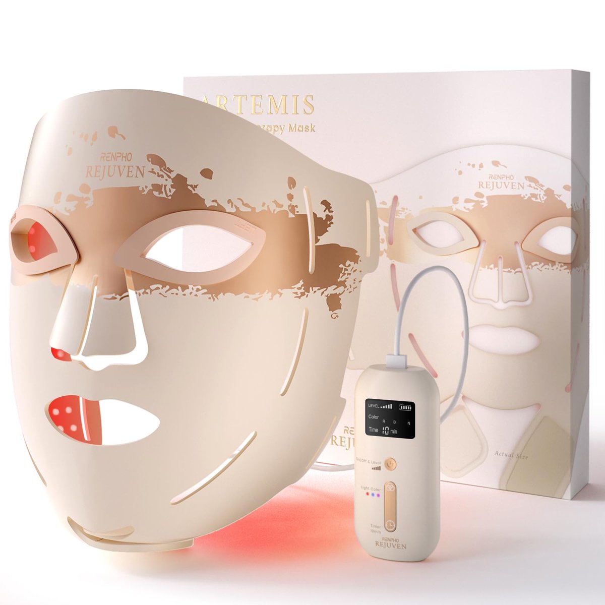 RENPHO 4D Red Light Therapy Mask for Face 2026 - 324 LEDs Full Face Coverage, Cordless LED Face Mask with 3 Light Modes, Birthday Gifts for Women Mom Wife, Home & Travel Use (Champagne Gold) Avelisse