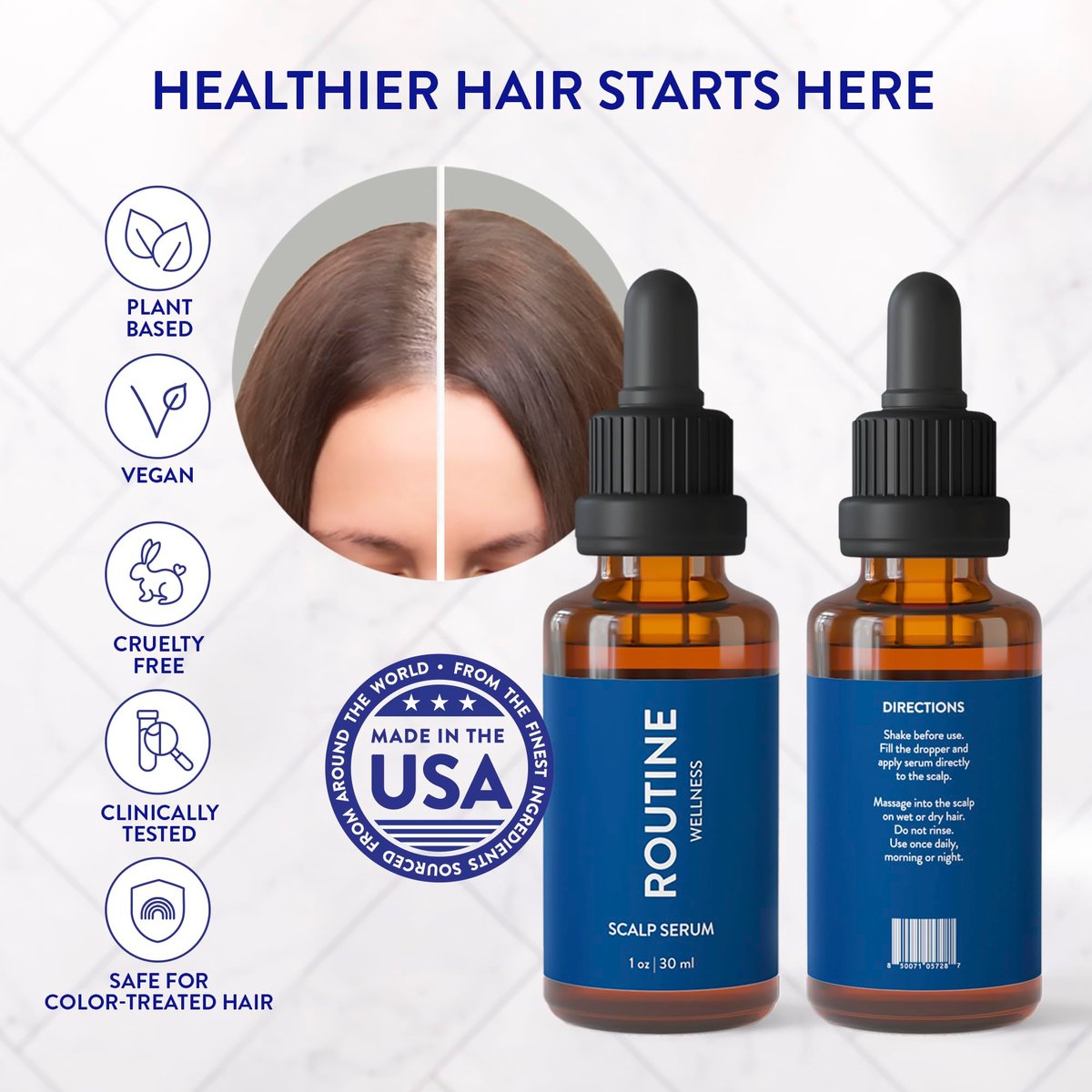 Routine Wellness Scalp Serum for Thinning Hair – Promotes Visibly Thicker, Fuller-Looking Hair – Lightweight, Science-Backed with Red Clover & Peptides – 30ml Avelisse