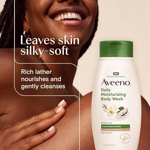 Aveeno Daily Moisturizing Body Wash with Cocoa Butter Vanilla Scent & Soothing Prebiotic Oat – Long-Lasting Hydration for Sensitive Skin, Hypoallergenic, Paraben-Free, 18 fl. oz - görsel 10