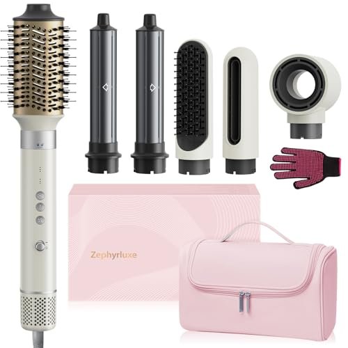 6-in-1 High Speed Ionic Hair Styler with Auto-Wrap Curlers, Blow Dryer Oval Brush & Volumizer – Fast Drying, Curling, Smoothing & Volume (Pearl White) Avelisse