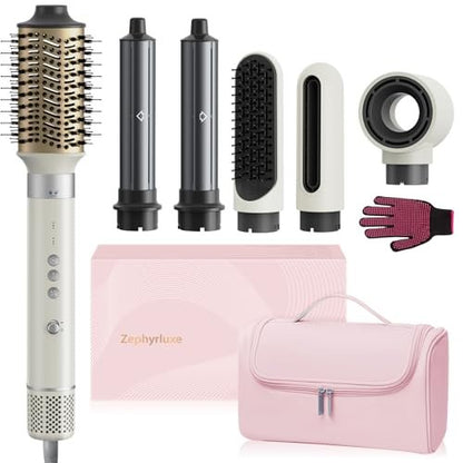 6-in-1 High Speed Ionic Hair Styler with Auto-Wrap Curlers, Blow Dryer Oval Brush & Volumizer – Fast Drying, Curling, Smoothing & Volume (Pearl White) Avelisse