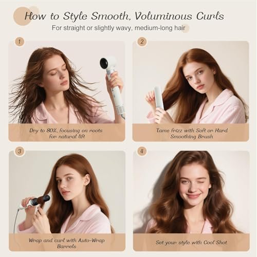 6-in-1 High Speed Ionic Hair Styler with Auto-Wrap Curlers, Blow Dryer Oval Brush & Volumizer – Fast Drying, Curling, Smoothing & Volume (Pearl White) Avelisse