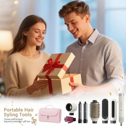 6-in-1 High Speed Ionic Hair Styler with Auto-Wrap Curlers, Blow Dryer Oval Brush & Volumizer – Fast Drying, Curling, Smoothing & Volume (Pearl White) Avelisse