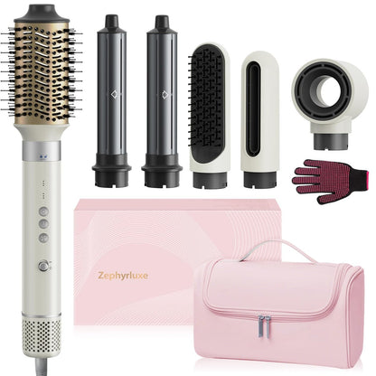 6-in-1 High Speed Ionic Hair Styler with Auto-Wrap Curlers, Blow Dryer Oval Brush & Volumizer – Fast Drying, Curling, Smoothing & Volume (Pearl White) Avelisse