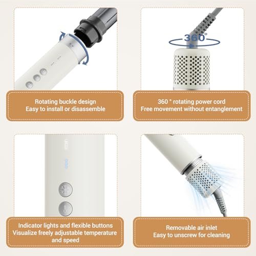 6-in-1 High Speed Ionic Hair Styler with Auto-Wrap Curlers, Blow Dryer Oval Brush & Volumizer – Fast Drying, Curling, Smoothing & Volume (Pearl White) Avelisse