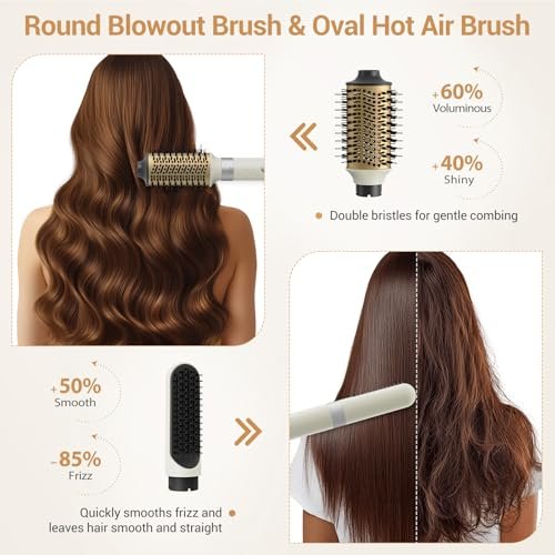 6-in-1 High Speed Ionic Hair Styler with Auto-Wrap Curlers, Blow Dryer Oval Brush & Volumizer – Fast Drying, Curling, Smoothing & Volume (Pearl White) Avelisse