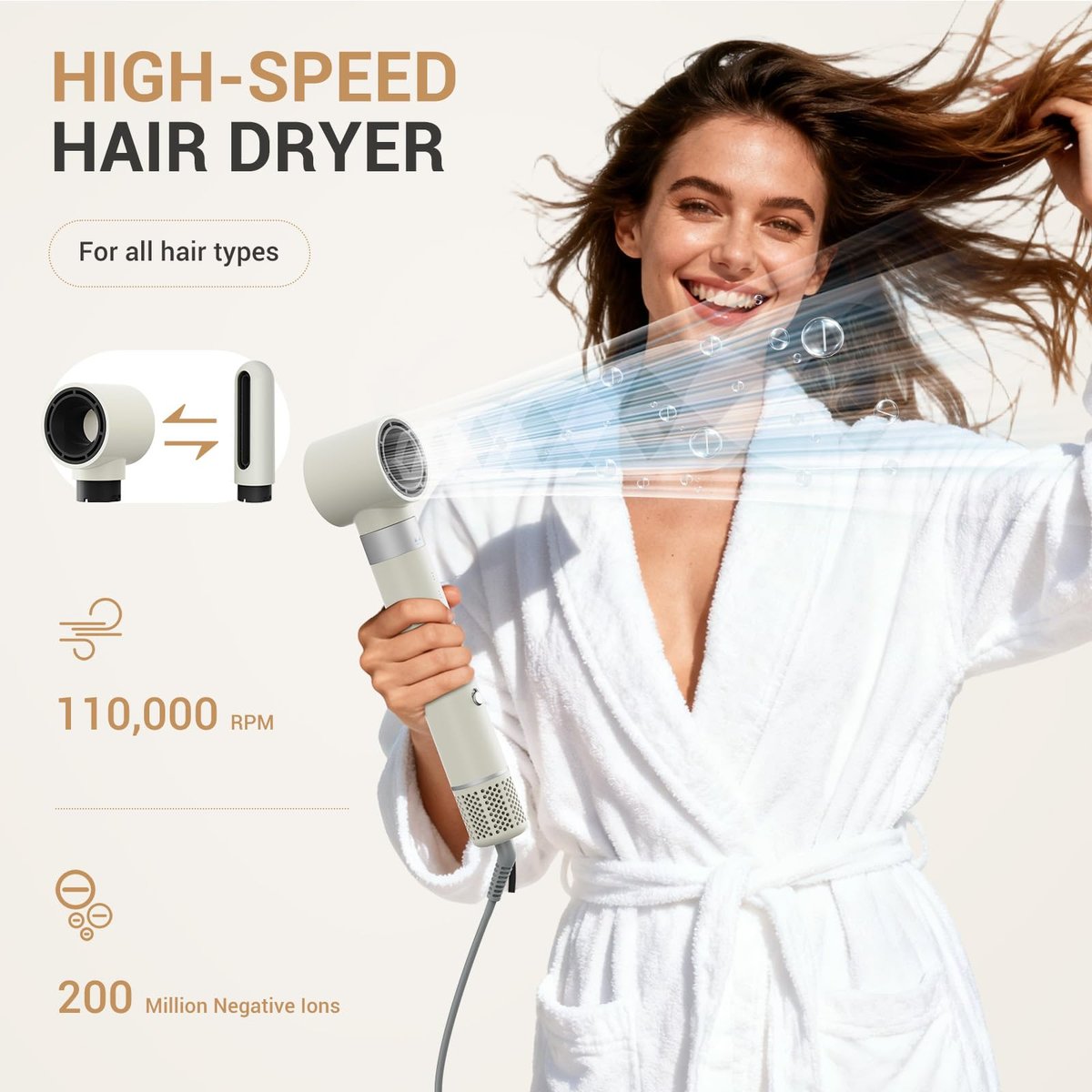 6-in-1 High Speed Ionic Hair Styler with Auto-Wrap Curlers, Blow Dryer Oval Brush & Volumizer – Fast Drying, Curling, Smoothing & Volume (Pearl White) Avelisse