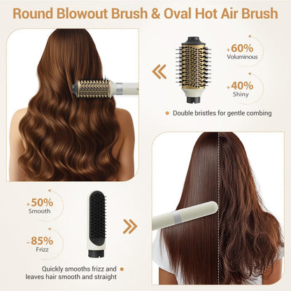 6-in-1 High Speed Ionic Hair Styler with Auto-Wrap Curlers, Blow Dryer Oval Brush & Volumizer – Fast Drying, Curling, Smoothing & Volume (Pearl White) Avelisse