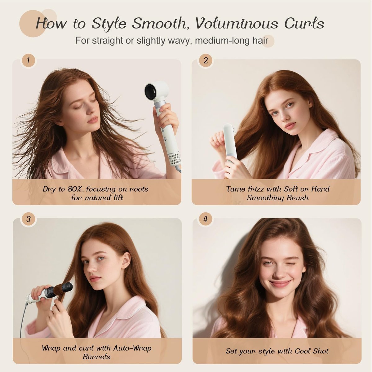 6-in-1 High Speed Ionic Hair Styler with Auto-Wrap Curlers, Blow Dryer Oval Brush & Volumizer – Fast Drying, Curling, Smoothing & Volume (Pearl White) Avelisse