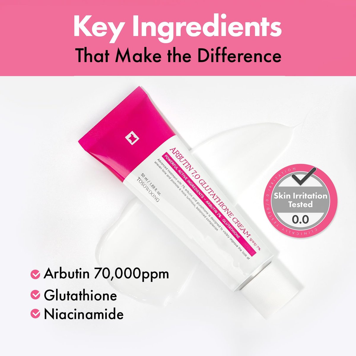 TOSOWOONG Arbutin 7% Glutathione Cream – Dark Spot Corrector & Brightening Moisturizer, 50ml Avelisse